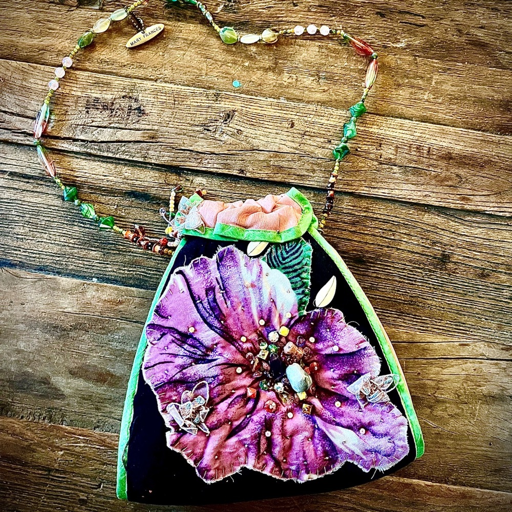 Mary Frances Floral Fabric and Beaded Purse